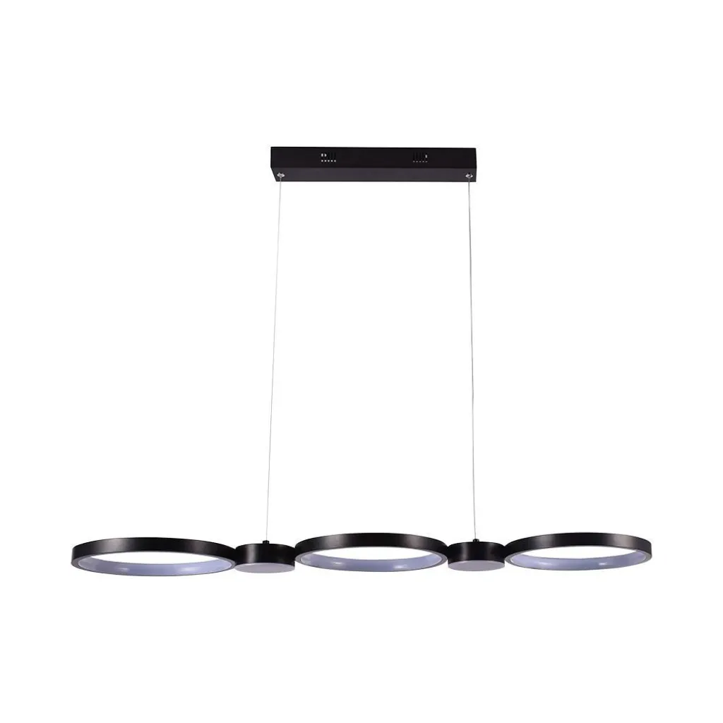 Lampadario LED a Sospensione con 3 Cerchi 38W in Metallo Colore Nero 97.4x26x110cm 3000K, vista frontale