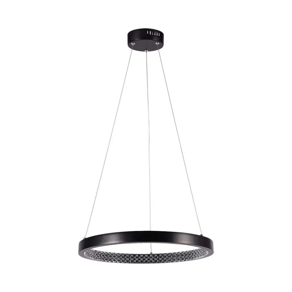 Lampadario LED a Sospensione Circolare 19W in Metallo Colore Nero d: 40cm h: 108cm 4000K, vista frontale