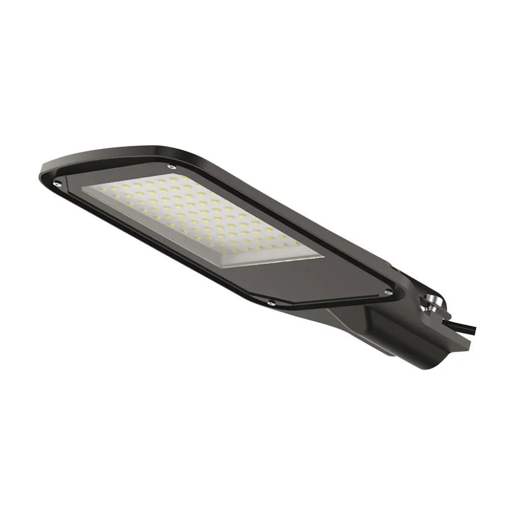 Armatura Stradale LED 100W Colore Nero 6500K, vista angolata frontale