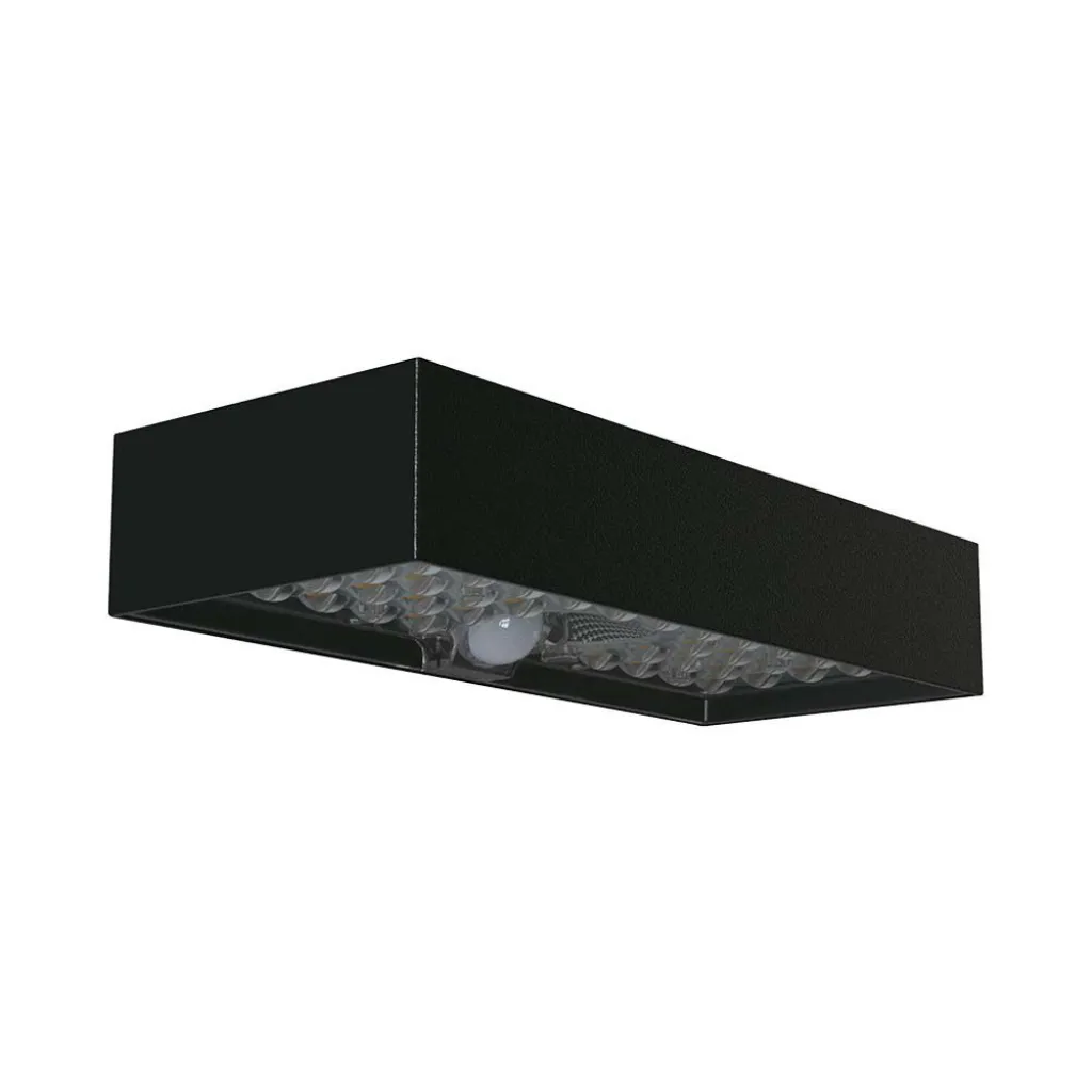Lampada LED da Muro 6W Con Pannello Solare e Sensore PIR Colore Nero 4000K, vista angolata dal basso