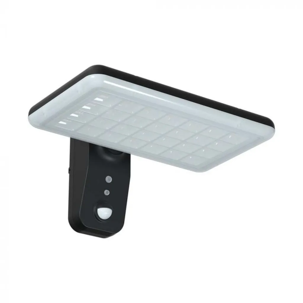 Lampada LED Solare 15W da Muro Rettangolare con Batteria LiFePO4 3.2V Colore Nero CCT: 6000K+4000K, vista angolata frontale
