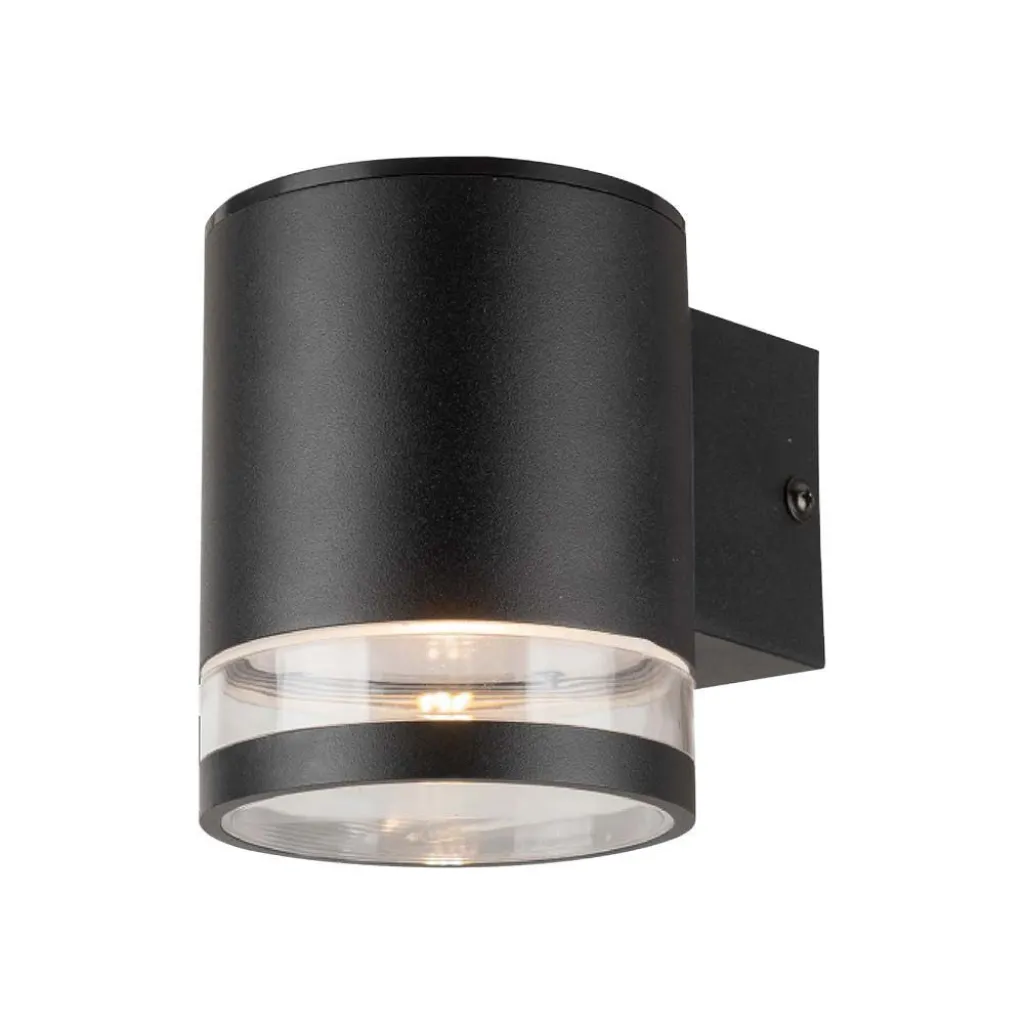 Lampada LED da Giardino Cilindrica con Pannello solare e Sensore di Movimento a Microonde 1W Corpo Nero 121x90x112.5mm 3000K, vista frontale angolata