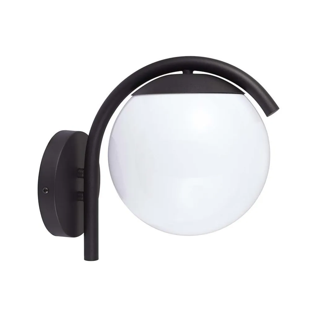 Lampada LED da Muro con Sfera Opale Portalampada E27 200x280x260mm Nera, vista frontale