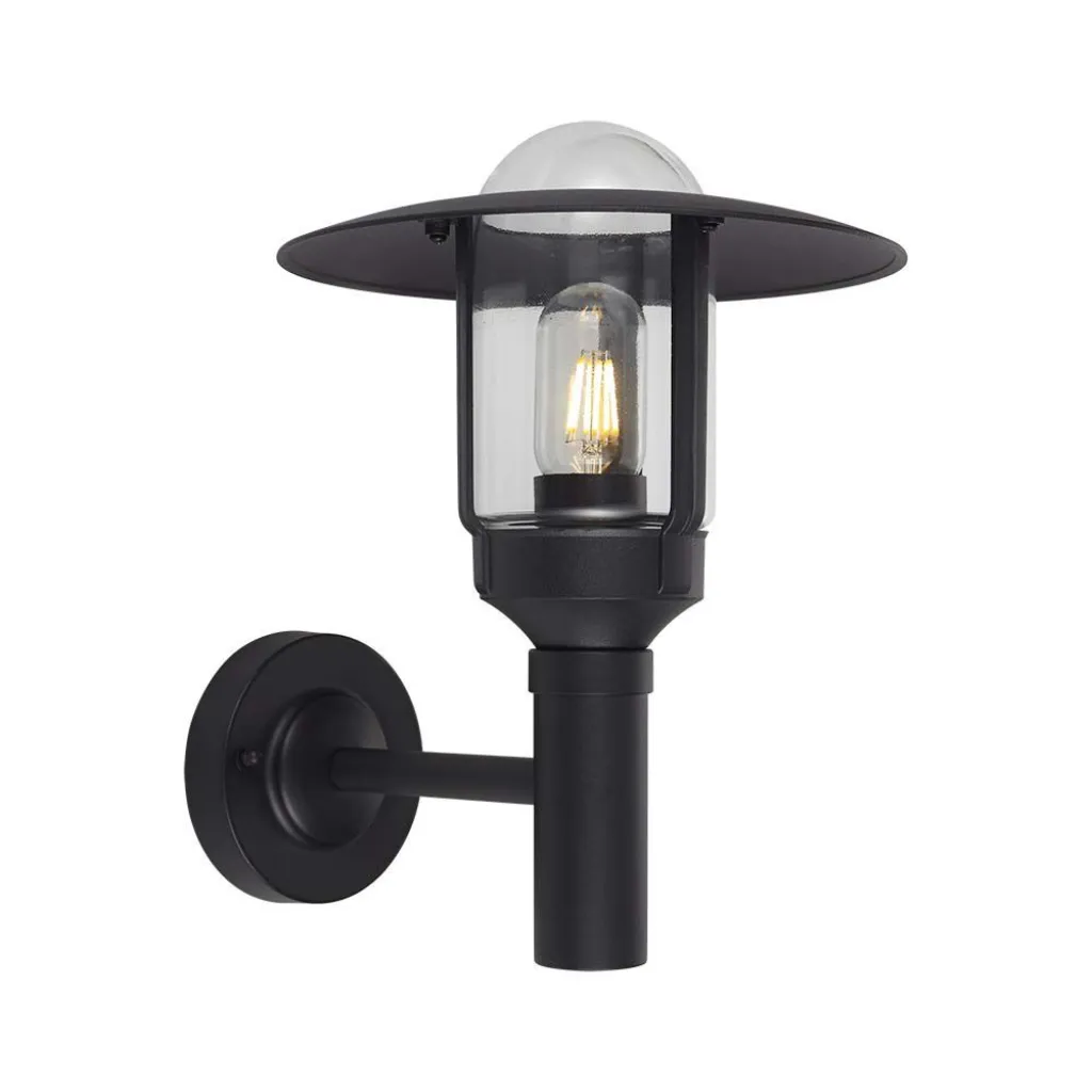 Lampione LED da Giardino con Portalampada a Lanterna E27 Colore Nero Opaco Montaggio a Muro, vista frontale