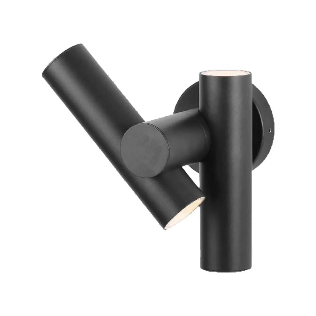 2xFaretti LED da Muro 6W Doppio Fascio Regolabile 360 gradi Nera 3000K, vista angolata