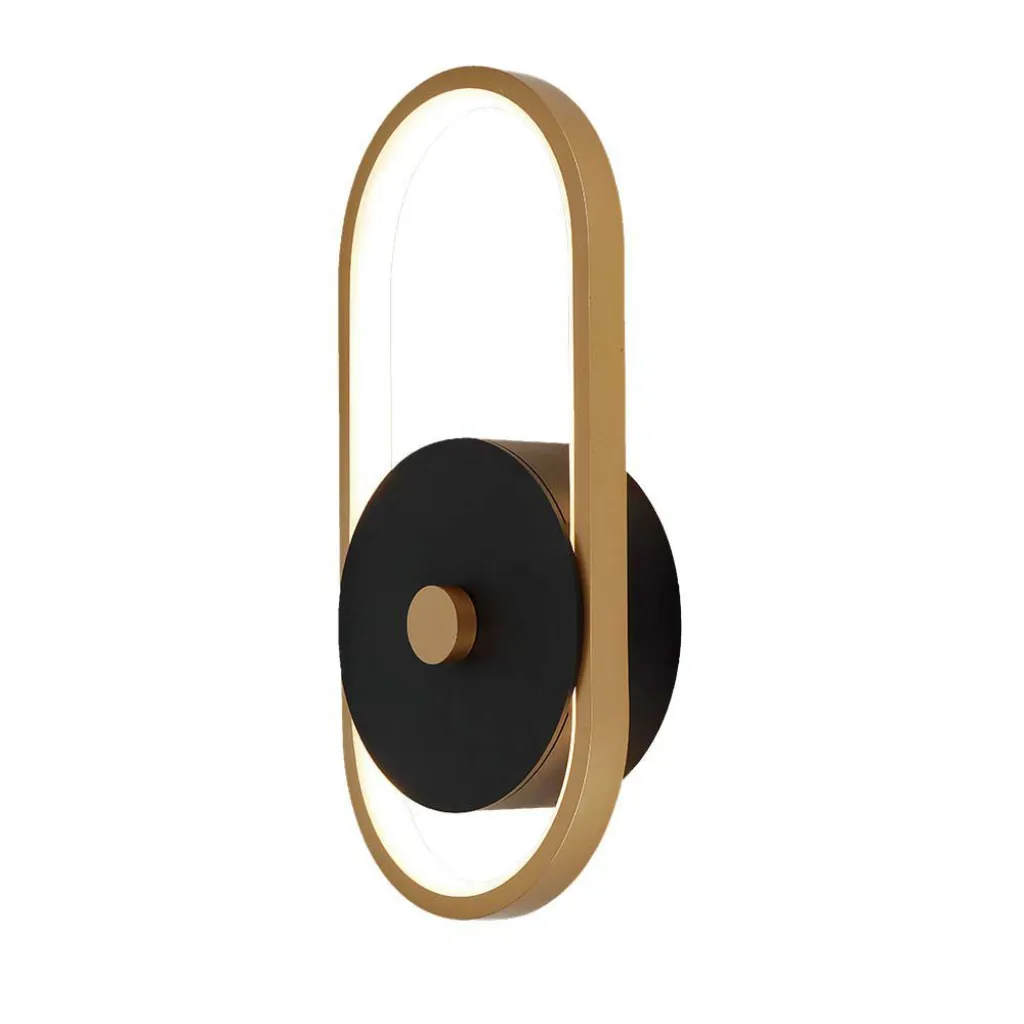 Lampada LED da Muro 15W 33x15x4.4mm Metallo Nero/Ottone 4000K, vista angolata