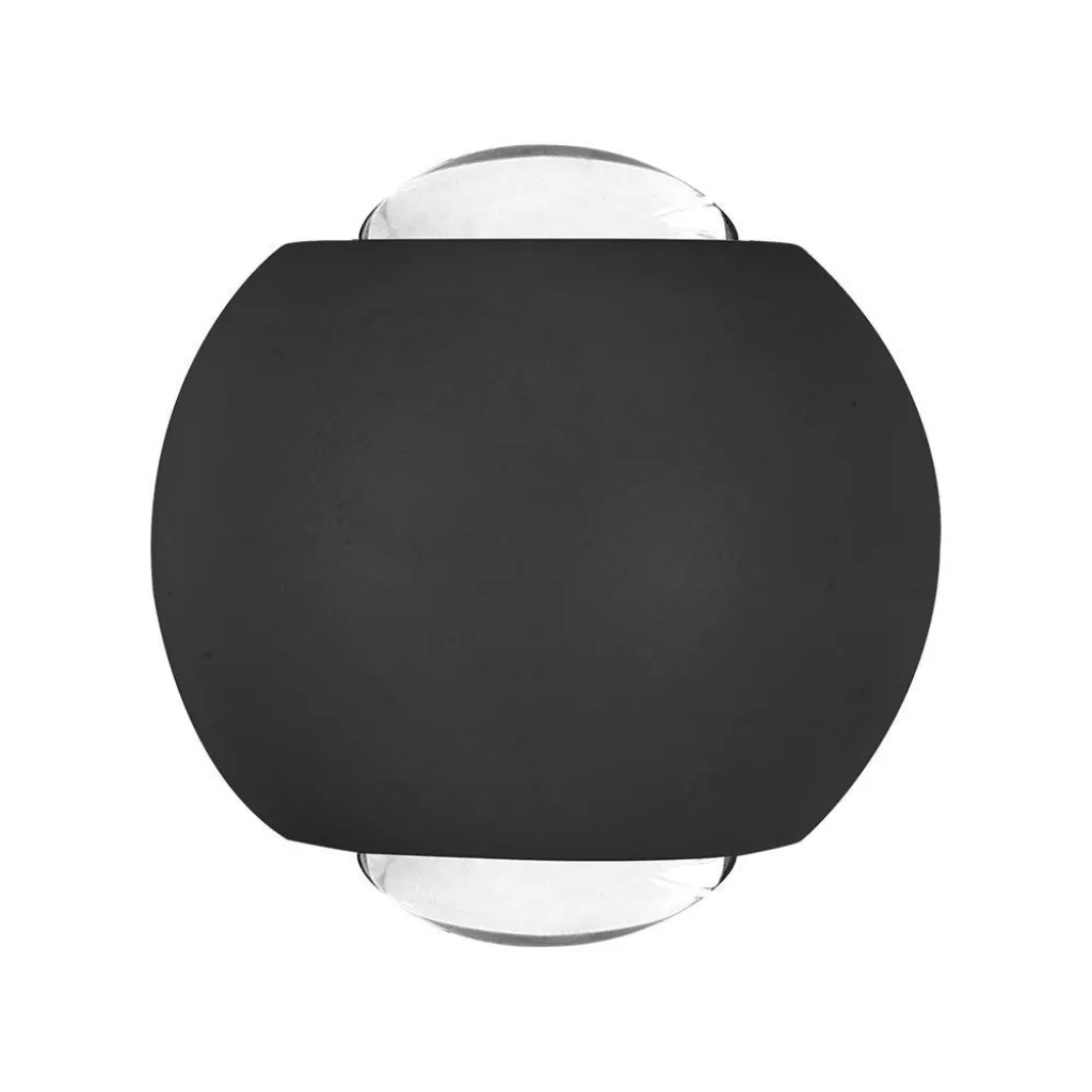 Lampada LED da Muro 2W Sferica Moderna Doppio Fascio Nera 4000K, vista frontale