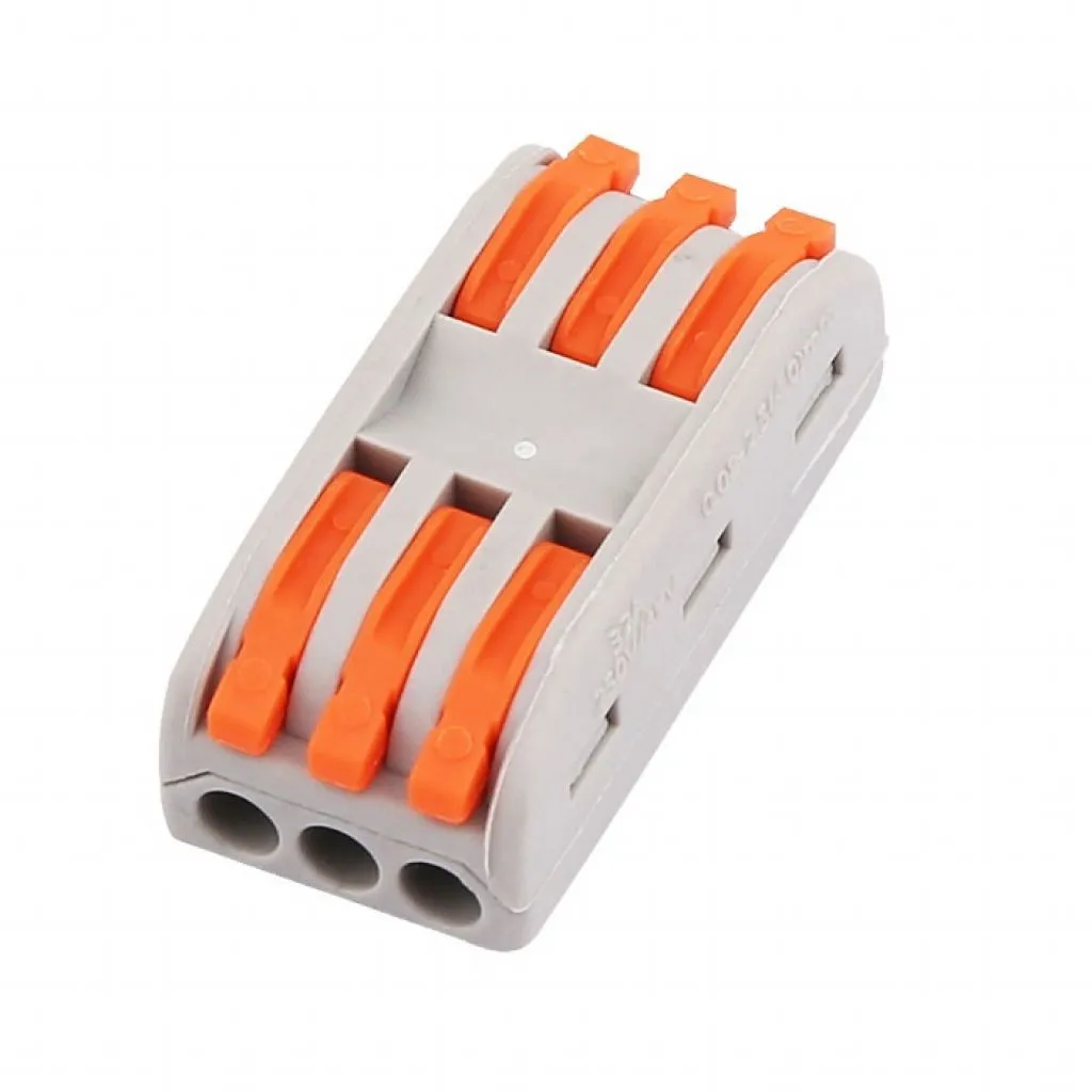 Connettore Terminale 3 Pin a 2 Uscite in Nylon, vista angolata