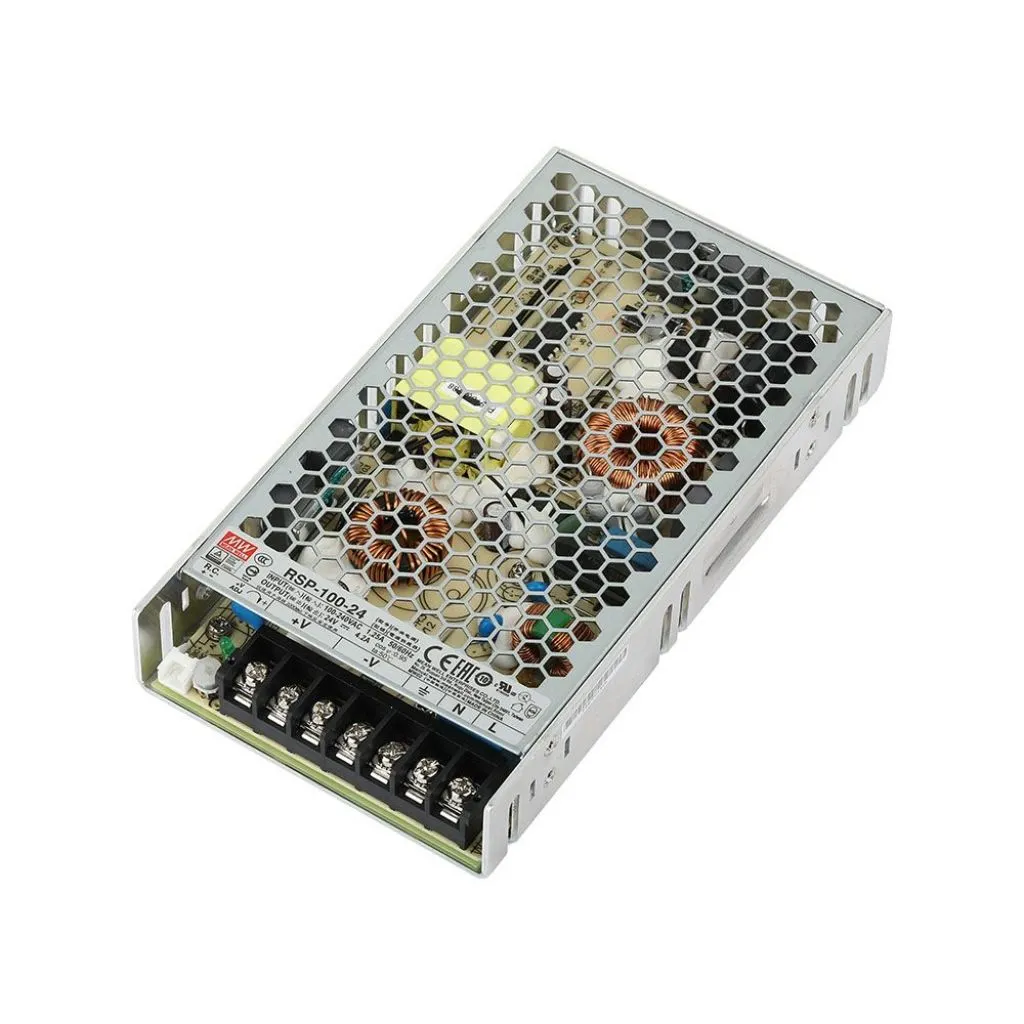 Trasformatore 100W 24V 4,2 A Compatibile con i Faretti da Binario Magnetici, vista dall'alto angolata