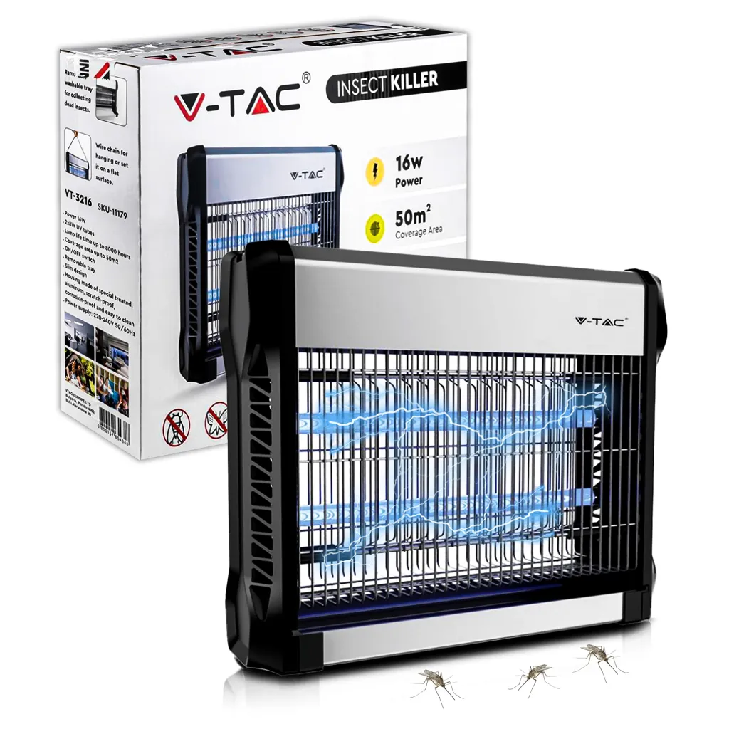 Zanzariera Elettrica UV con 2 Tubi T5 2x8W per Ambienti fino a 50mq, vista frontale con scatola