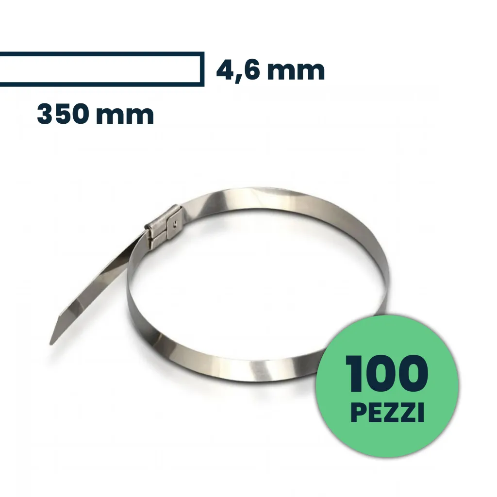 Fascetta per Cavi in Acciaio Inossidabile 4,6x350mm (Confezione 100 pezzi), vista angolata