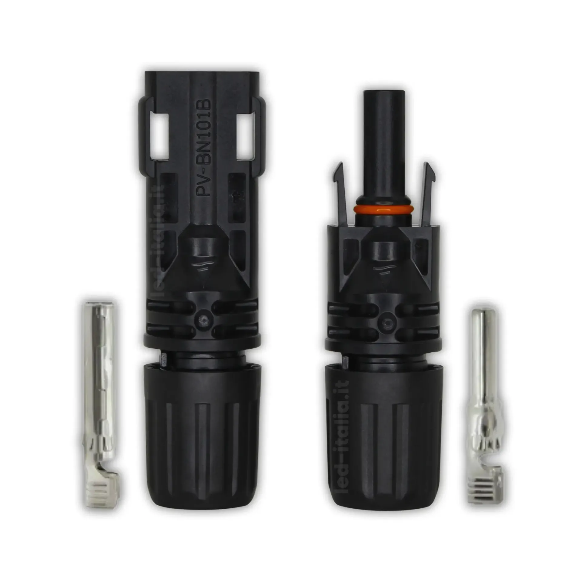 Coppia Connettori MC4 per Cavi Solari (Maschio e Femmina), vista frontale