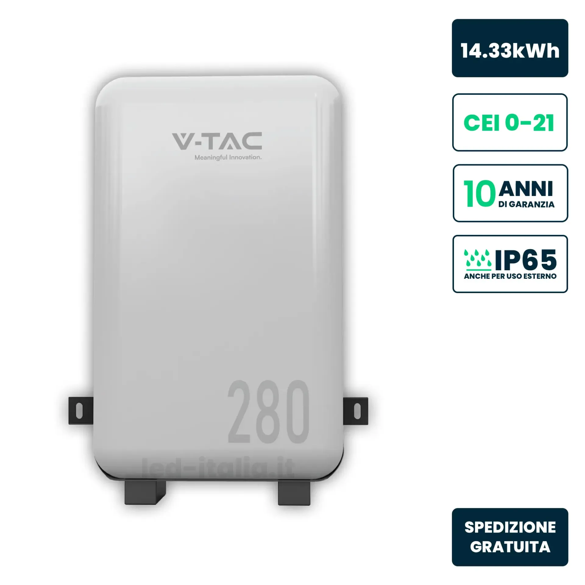 Batteria di Accumulo 14.33kWh al Litio-Ferro-Fosfato LiFePO4 BMS Integrato per Inverter Fotovoltaici CEI 0-21 51.2V 280Ah, vista frontale