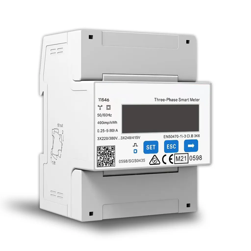 Meter CHINT Trifase Contatore Bidirezionale 3x230V/400V RS485 per Misurazione Precisa e Controllo Energetico Avanzato, vista angolata frontale