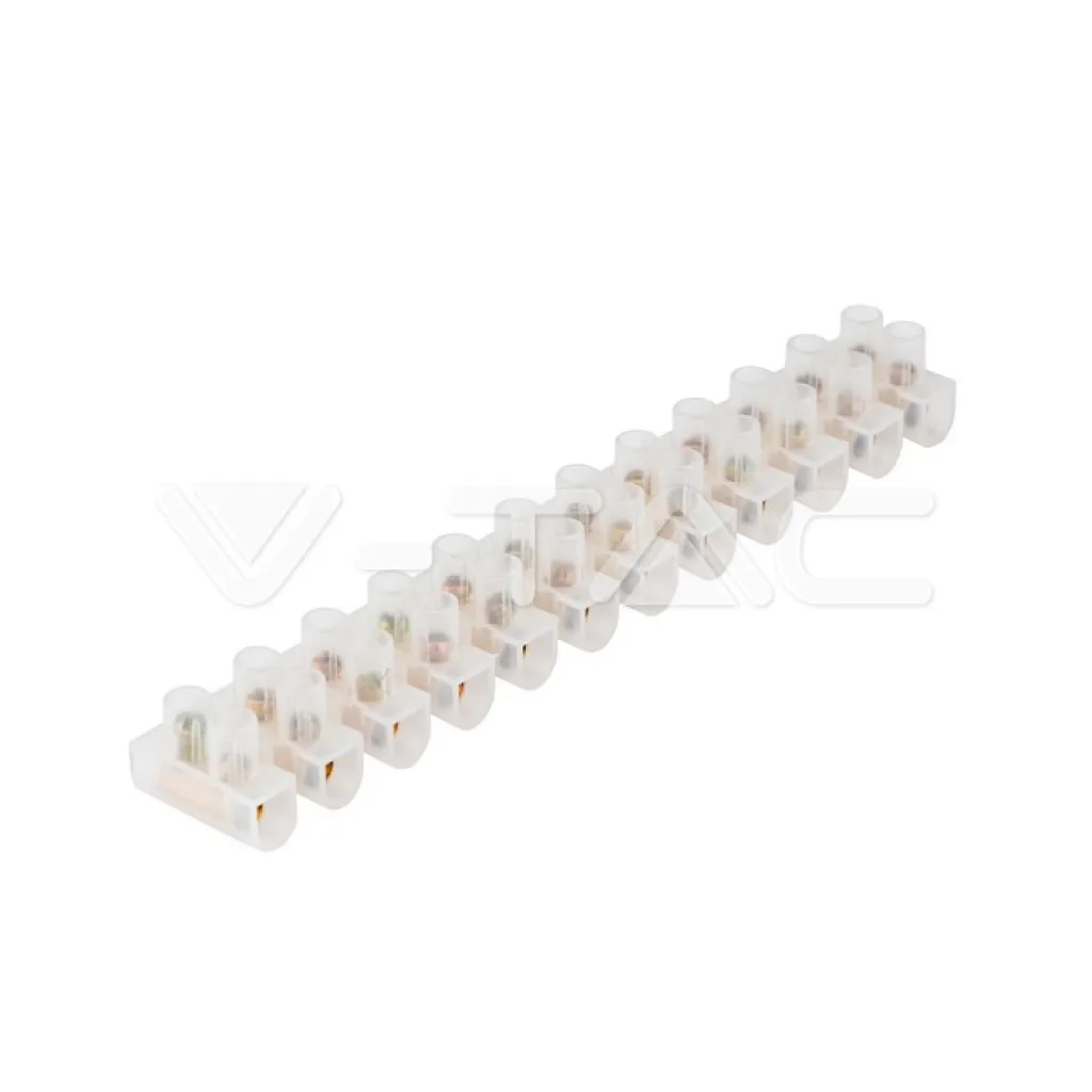 Morsettiera 12 Connettori per Cavo Elettrico 10A 10mm Colore Bianco (Confezione 10 Pezzi - 120 Connettori), vista angolata