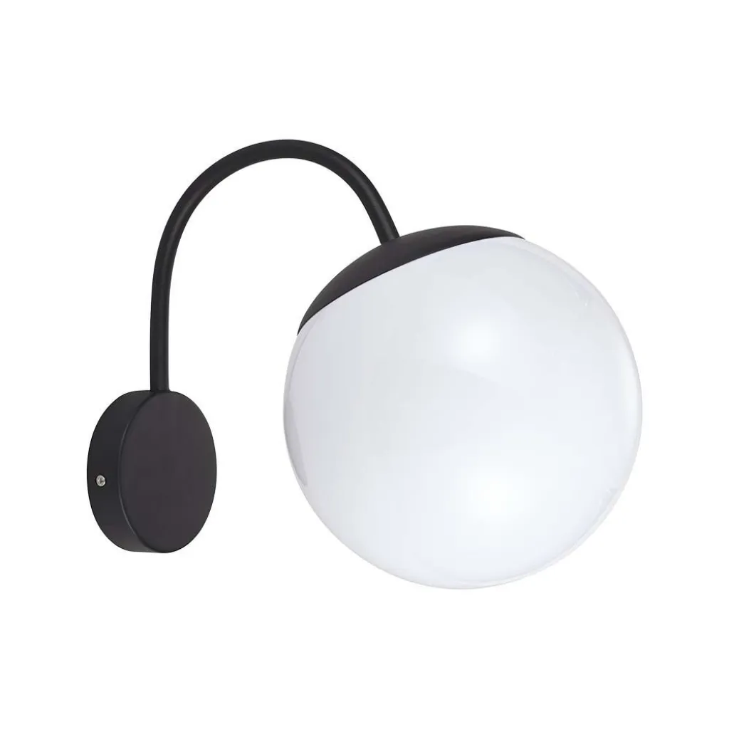 Lampada LED da Muro con Sfera Opale e Portalampada E27 Colore Nero Opaco, vista angolata