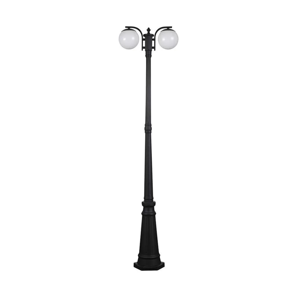 Lampione LED con Doppio Portalampada a Lanterna 2xE27 Colore Nero Opaco h: 228cm, vista frontale