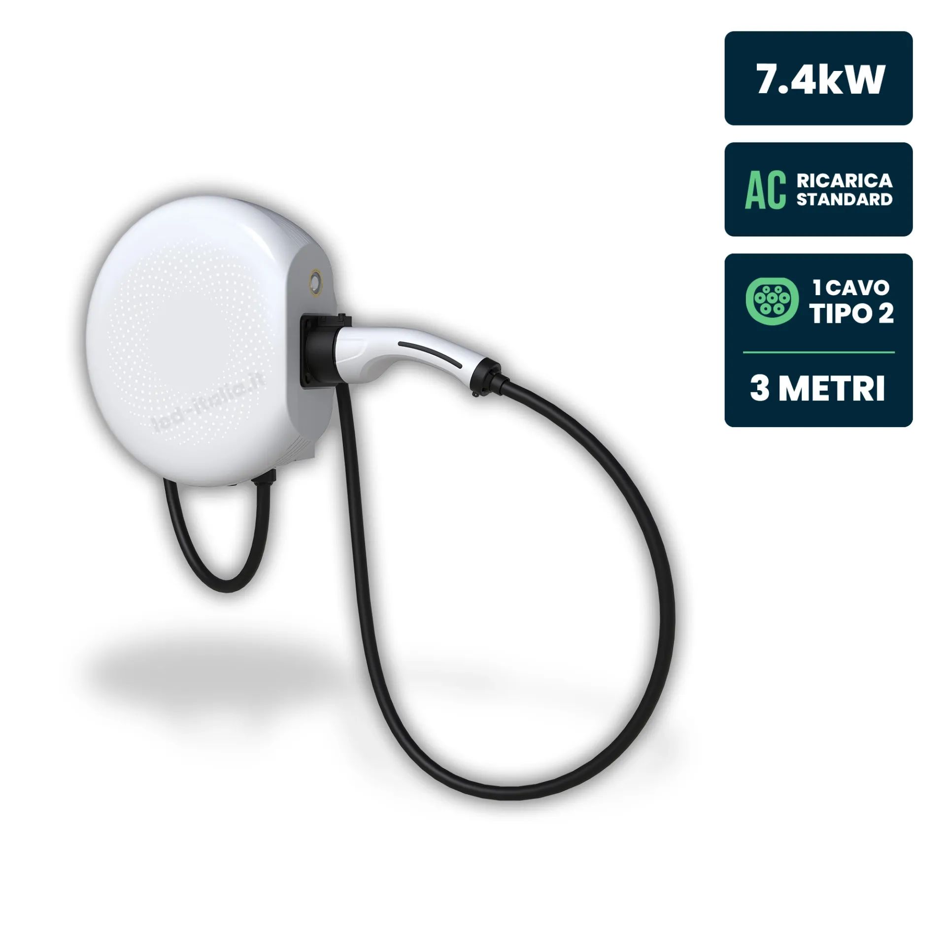 V-TAC Stazione di ricarica Sinexcel Izar wall box con cavo Tipo 2, vista frontale angolata