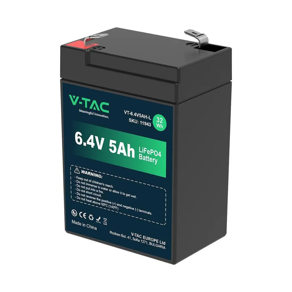 Batteria al Litio 6.4V 5Ah per Allarmi, Videosorveglianza, UPS Terminali T2 70x47x99mm, vista angolata frontale