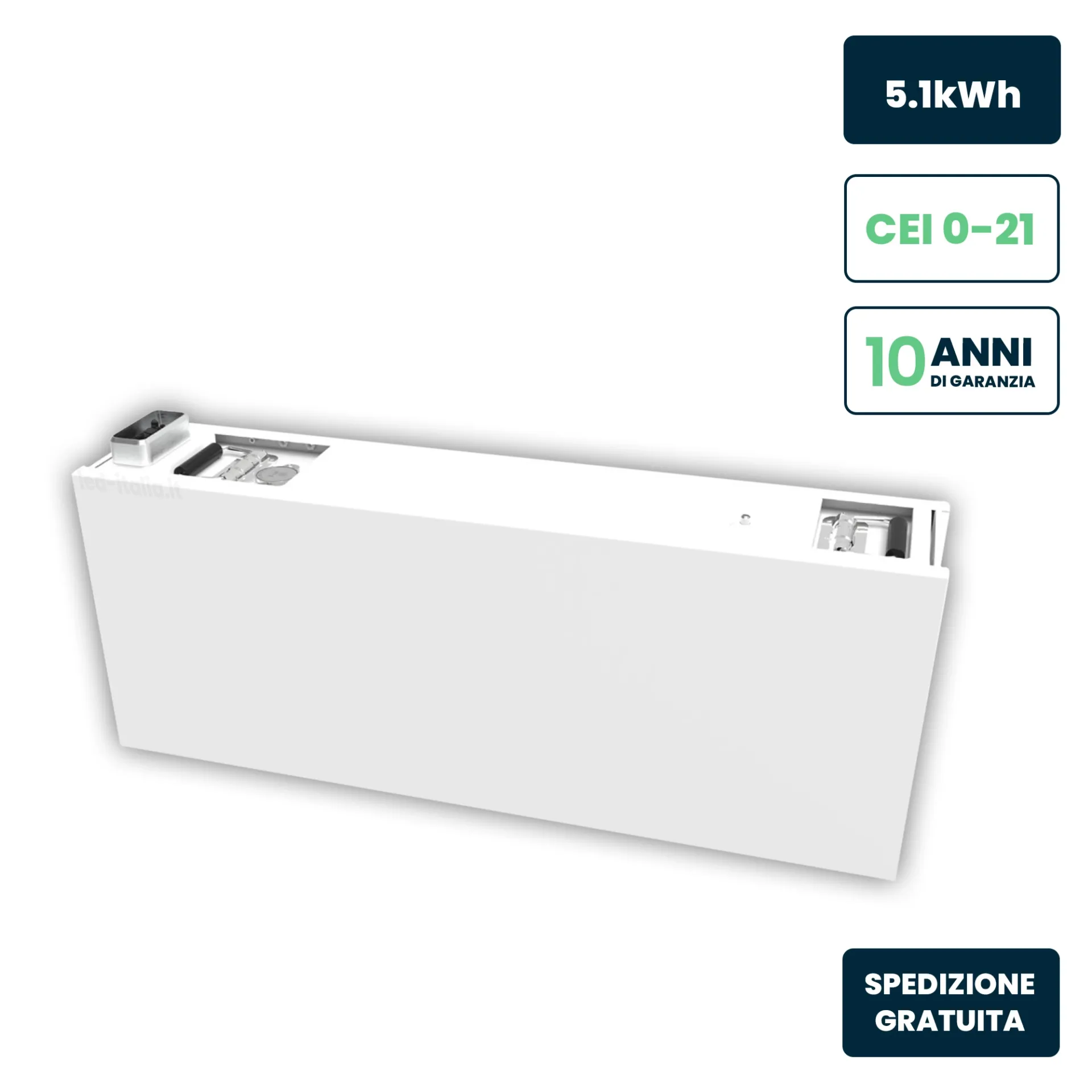 Batteria di Accumulo Hiconics HiEnergy (Midea) Aggiuntiva Monofase 5kWh LFP ad Alta Tensione per espansione Inverter Hiconics HiEnergy Monofase ALL-IN-ONE, vista angolata
