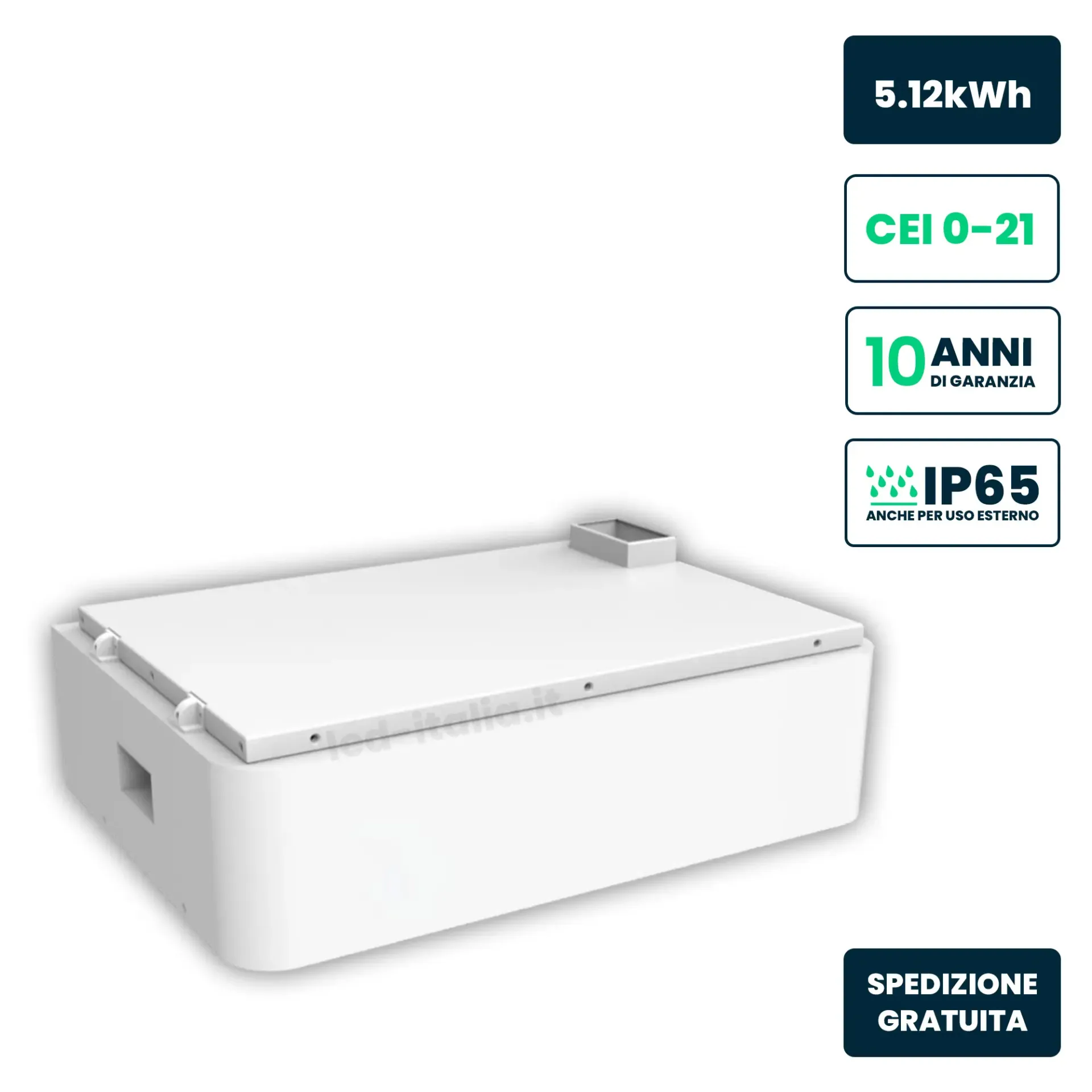 Batteria di Accumulo Impilabile 5.12kWh LiFePO4 per Inverter Fotovoltaici Alta Tensione CEI 0-21 51.2V 100Ah, vista angolata dall'alto