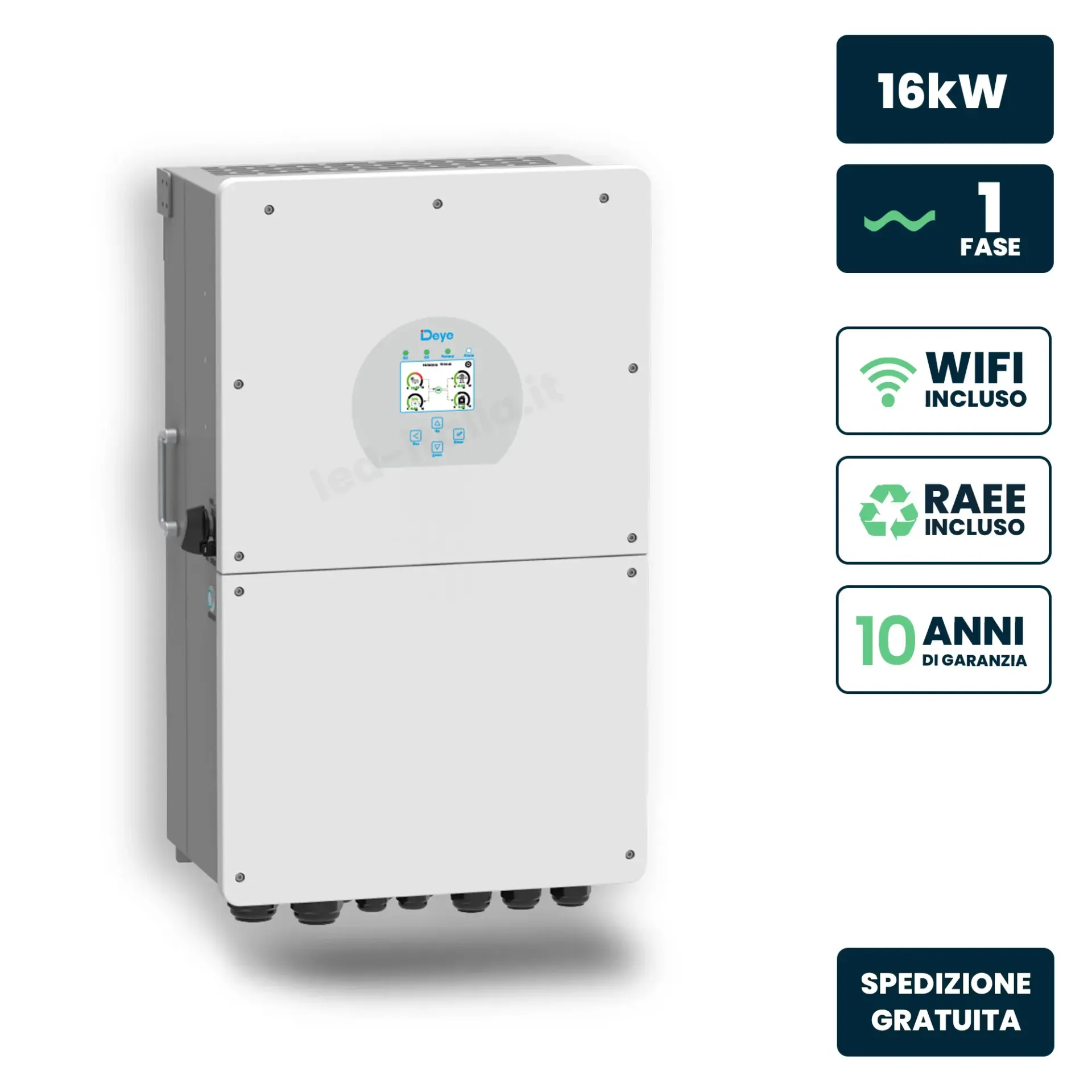Inverter Fotovoltaico Deye Monofase Ibrido On Gridoff Grid 16Kw No Cei 0 21 Con Schermo Lcd Touch A Colori E Smart Meter Integrato Inclusi Ta E Wifi, vista frontale