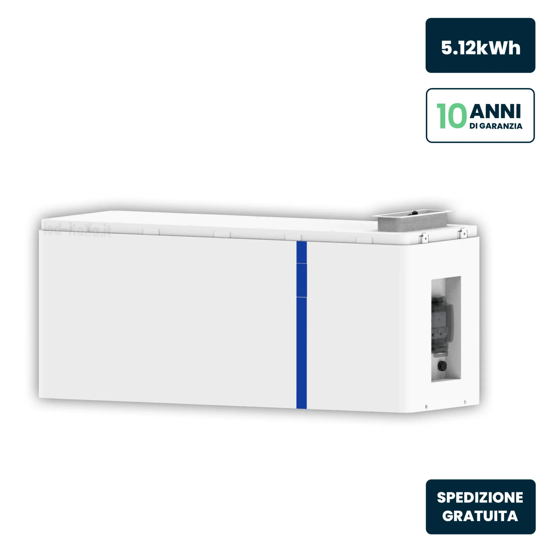 Batteria di Accumulo Impilabile Deye Bassa Tensione LV 5.12kWh LiFePO4 per Kit All-In-One (SKU 12190) CEI 0-21 51.2V 100Ah, vista frontale angolata