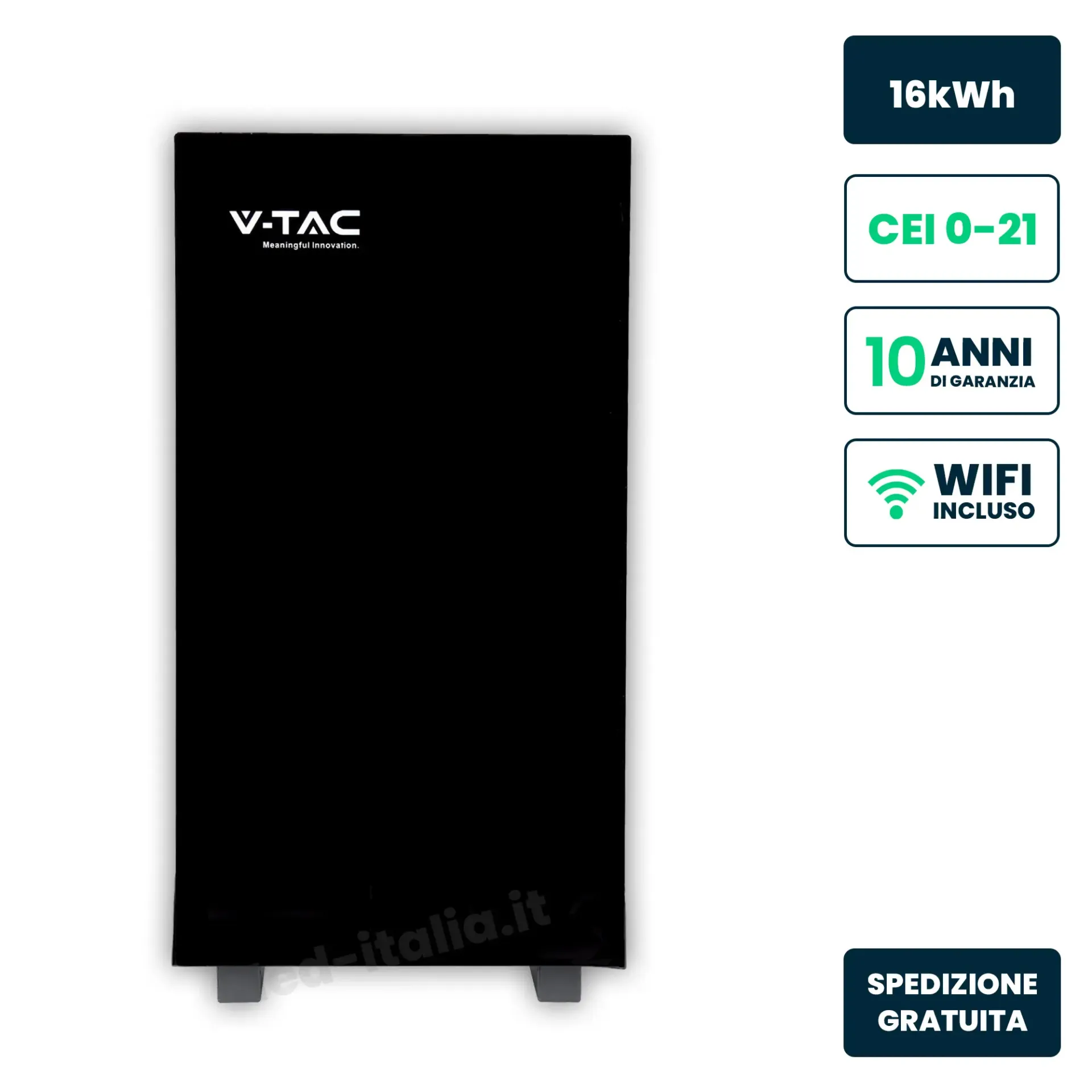 Batteria di Accumulo 16.07kWh LFP BMS Integrato per Inverter Fotovoltaici 51.2V 314Ah Schermo Touch Design Nero Effetto Vetro Lucido, vista frontale