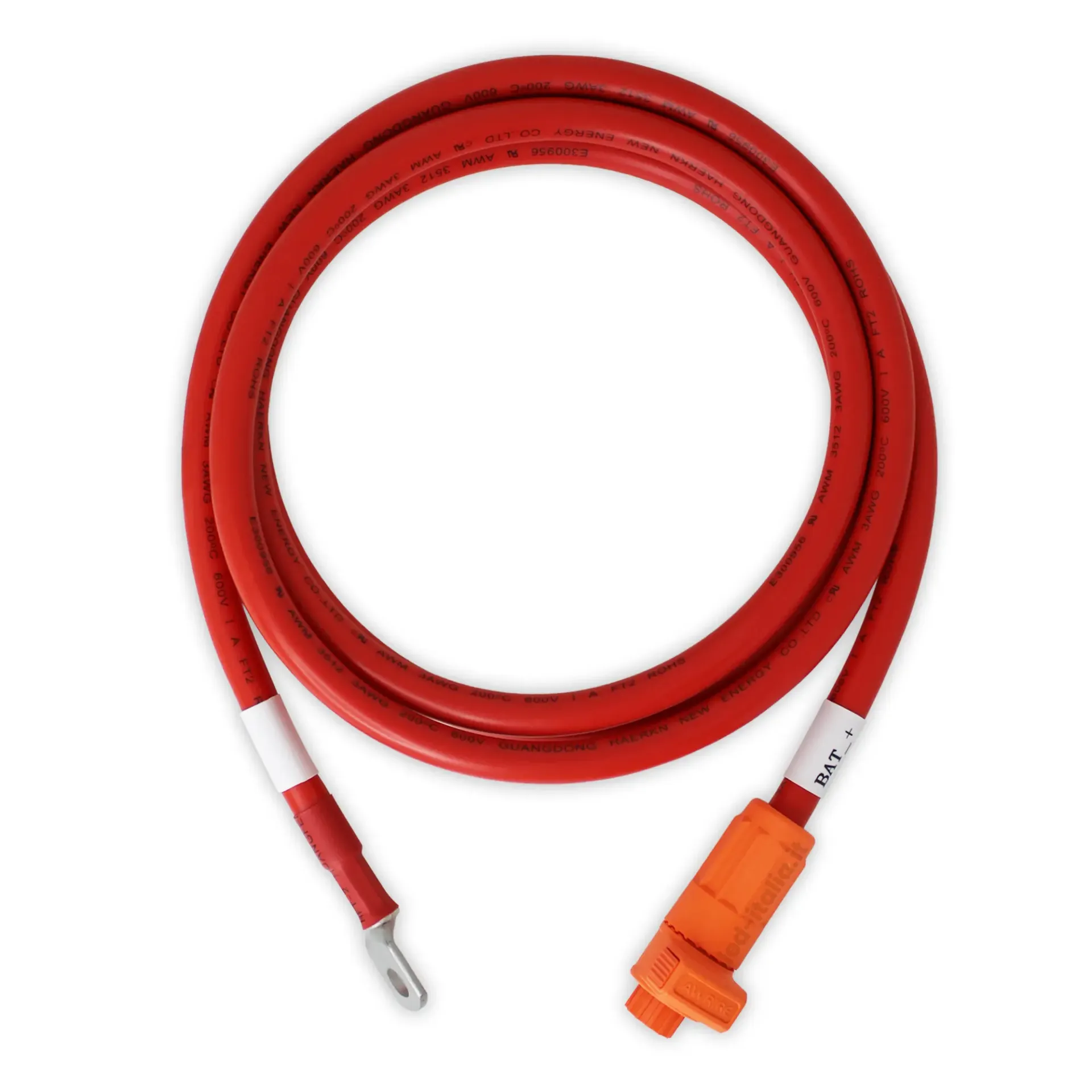 Cavo Solare DC Rosso 2m per Batterie di Accumulo 5.12kWh / 10.24kWh, vista dall'alto