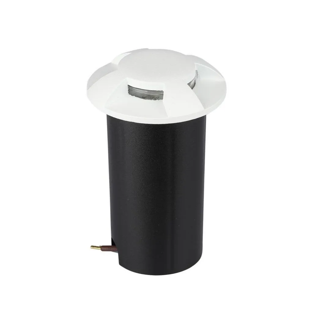 Faretto LED Segnapasso a Cilindro da Interramento Calpestabile 1W con 4 Fasci Luminosi Colore Bianco 12V 6500K, vista angolata