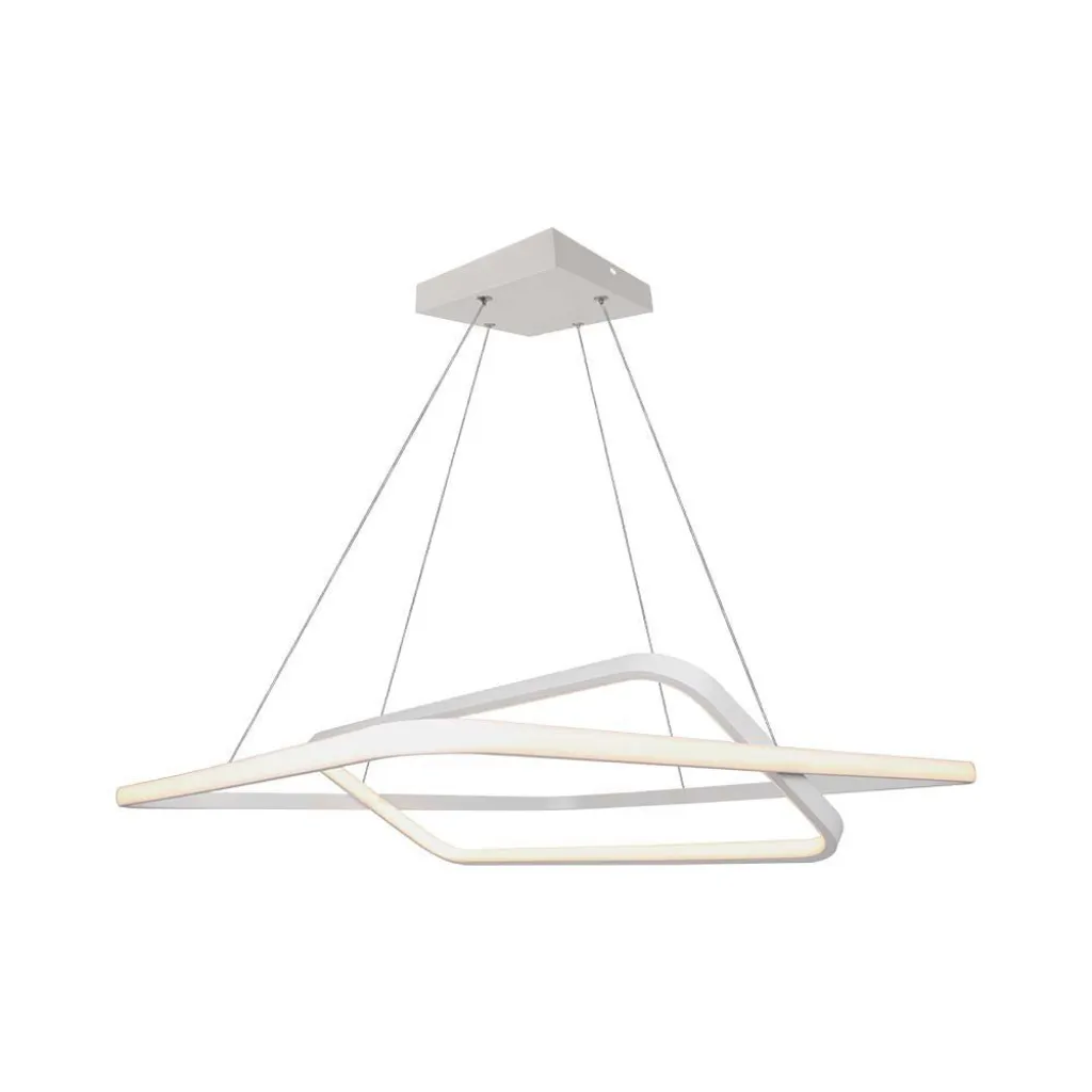 Lampadario LED a Sospensione con 2 Rettangoli 48W in Metallo Colore Bianco 60x60x120cm 4000K Triac Dimmerabile, vista frontale angolata