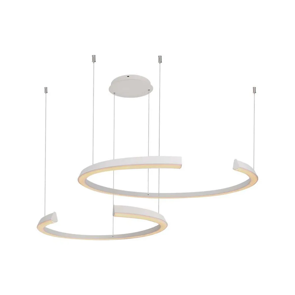 Lampadario LED a Sospensione con 2 Mezzaluna 48W in Metallo Colore Bianco 110x80x120cm 3000K Triac Dimmerabile, vista frontale