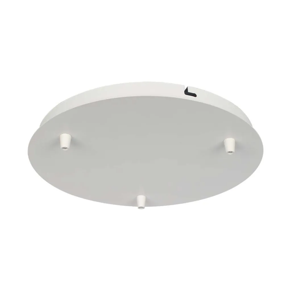 Rosone per Lampadario in Acciaio d:300xh:25mm con 3 Fori Colore Bianco Opaco, vista angolata