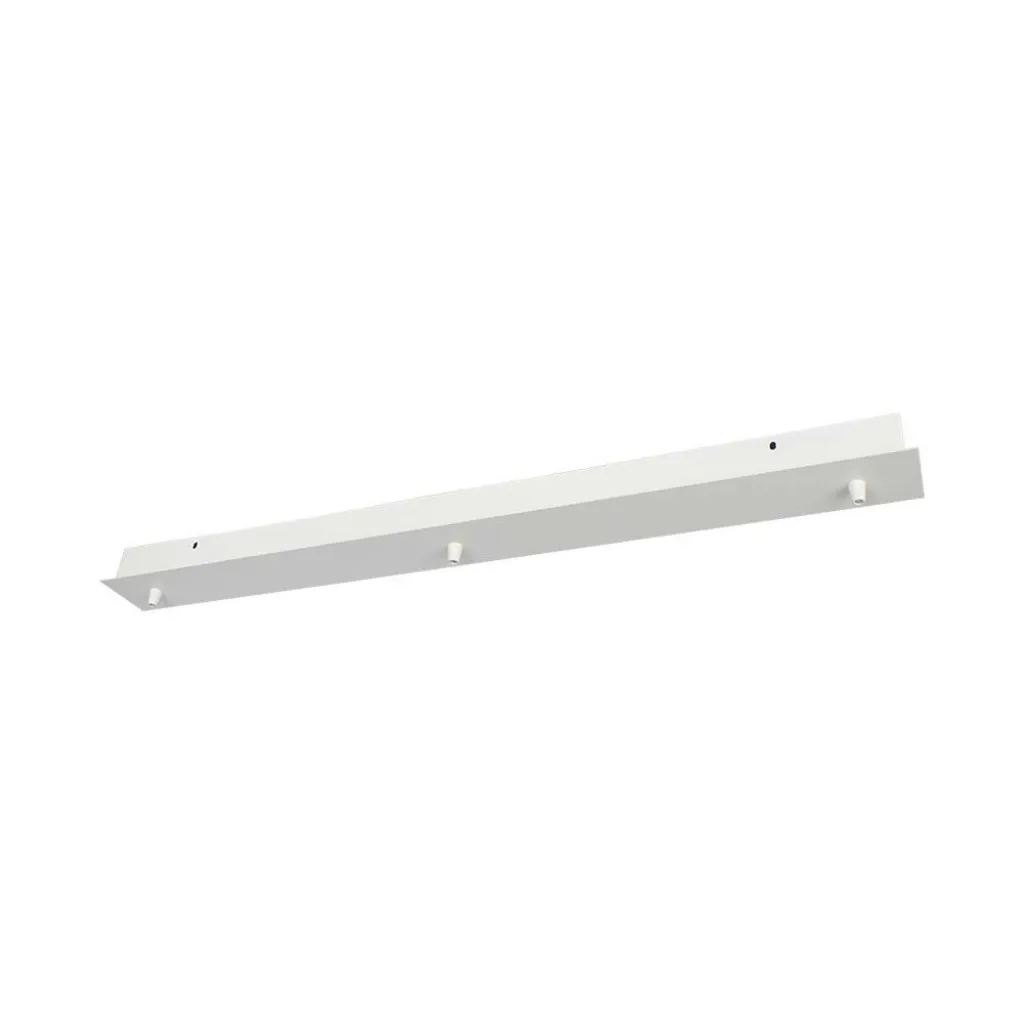 Rosone per Lampadario in Acciaio Lineare 800x70x43mm con 3 Fori Colore Bianco opaco, vista angolata