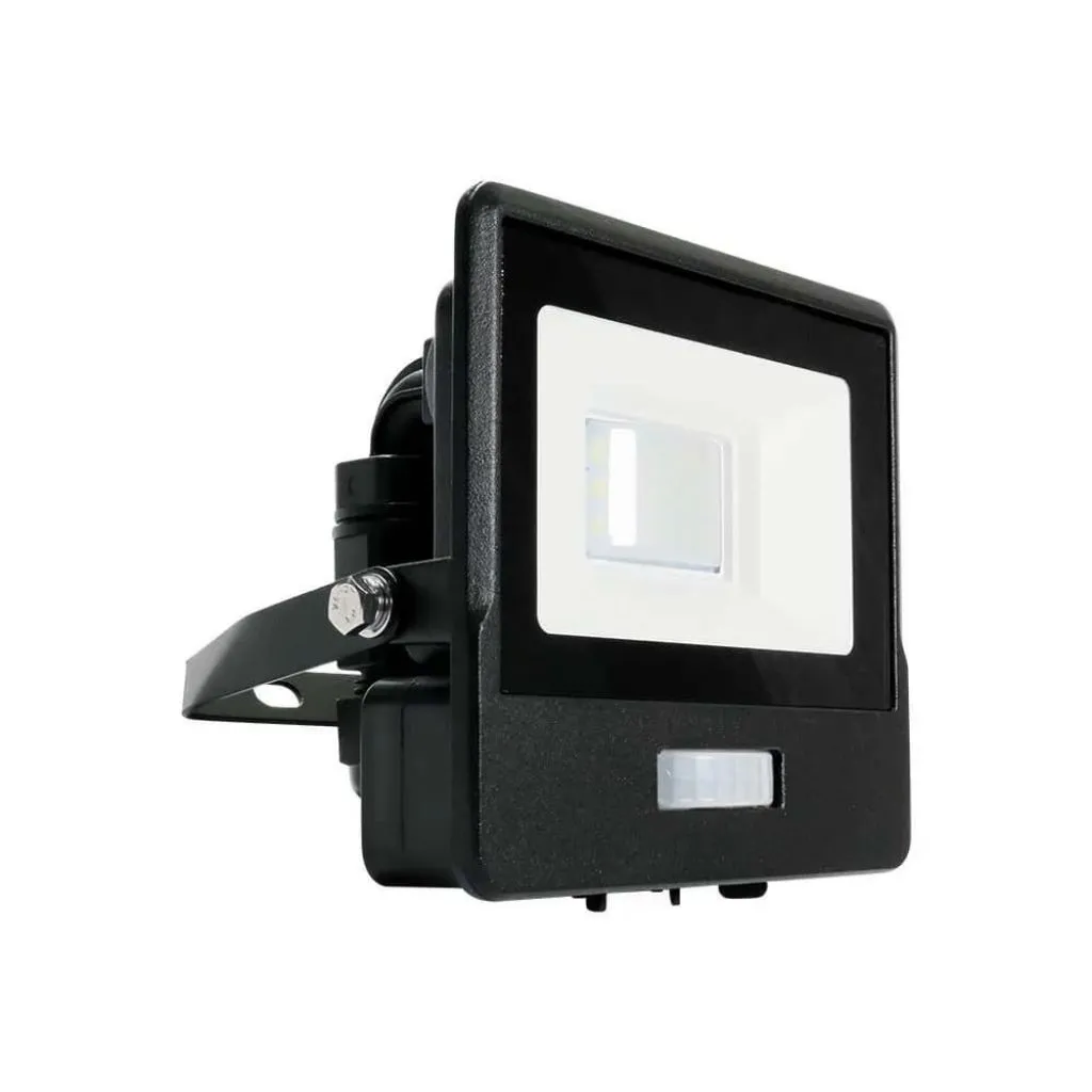 Faro LED Chip Samsung 10W con Sensore PIR Colore Nero 3000K, vista frontale angolata