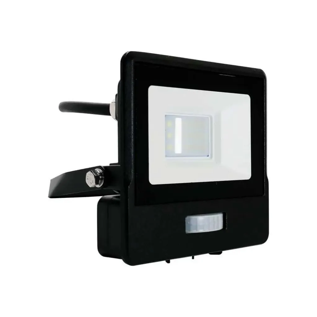 Faro LED Chip Samsung 10W con Sensore PIR Cavo 1m Colore Nero 6500K, vista frontale angolata