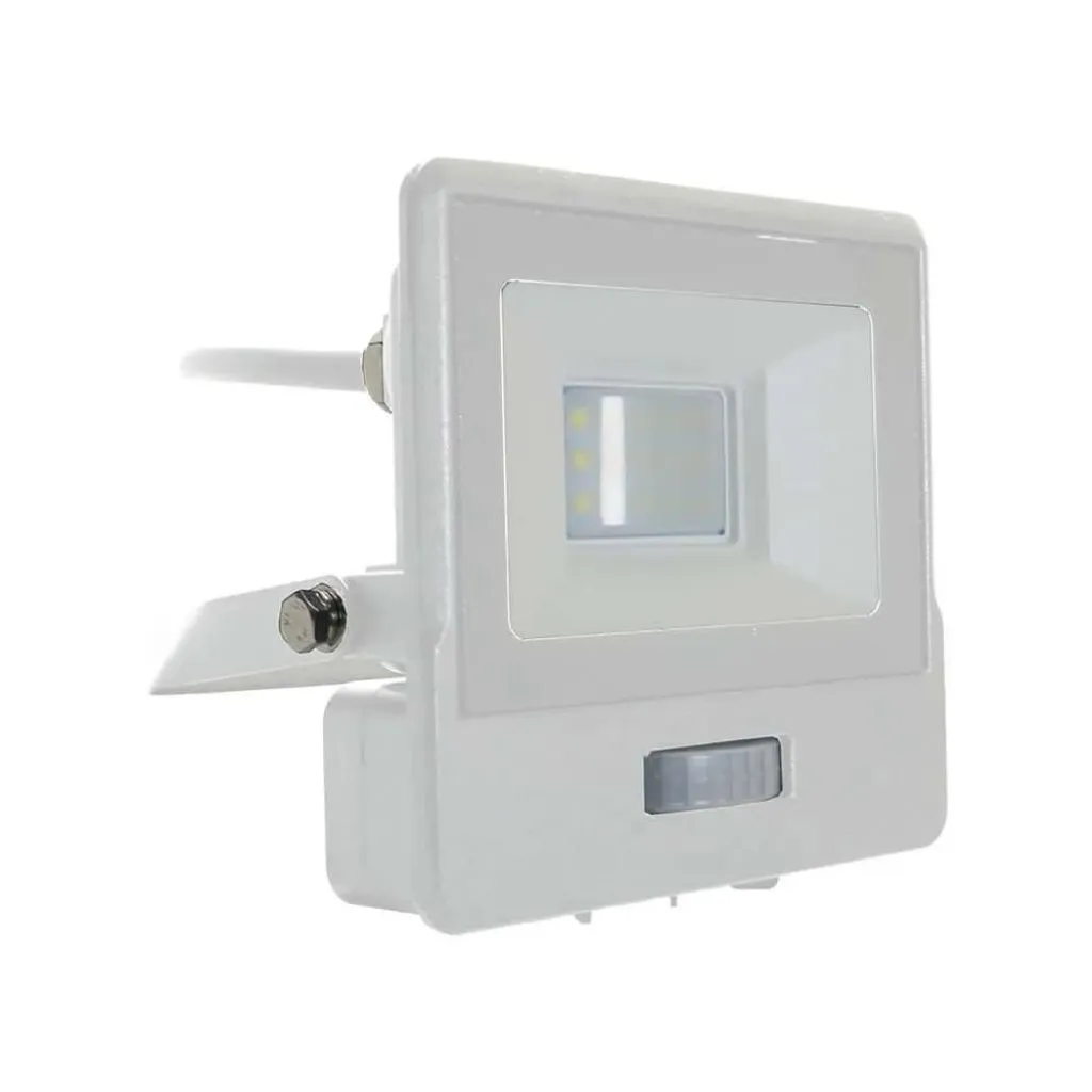 Faro LED Chip Samsung 10W con Sensore PIR Cavo 1m Colore Bianco 6500K, vista angolata frontale