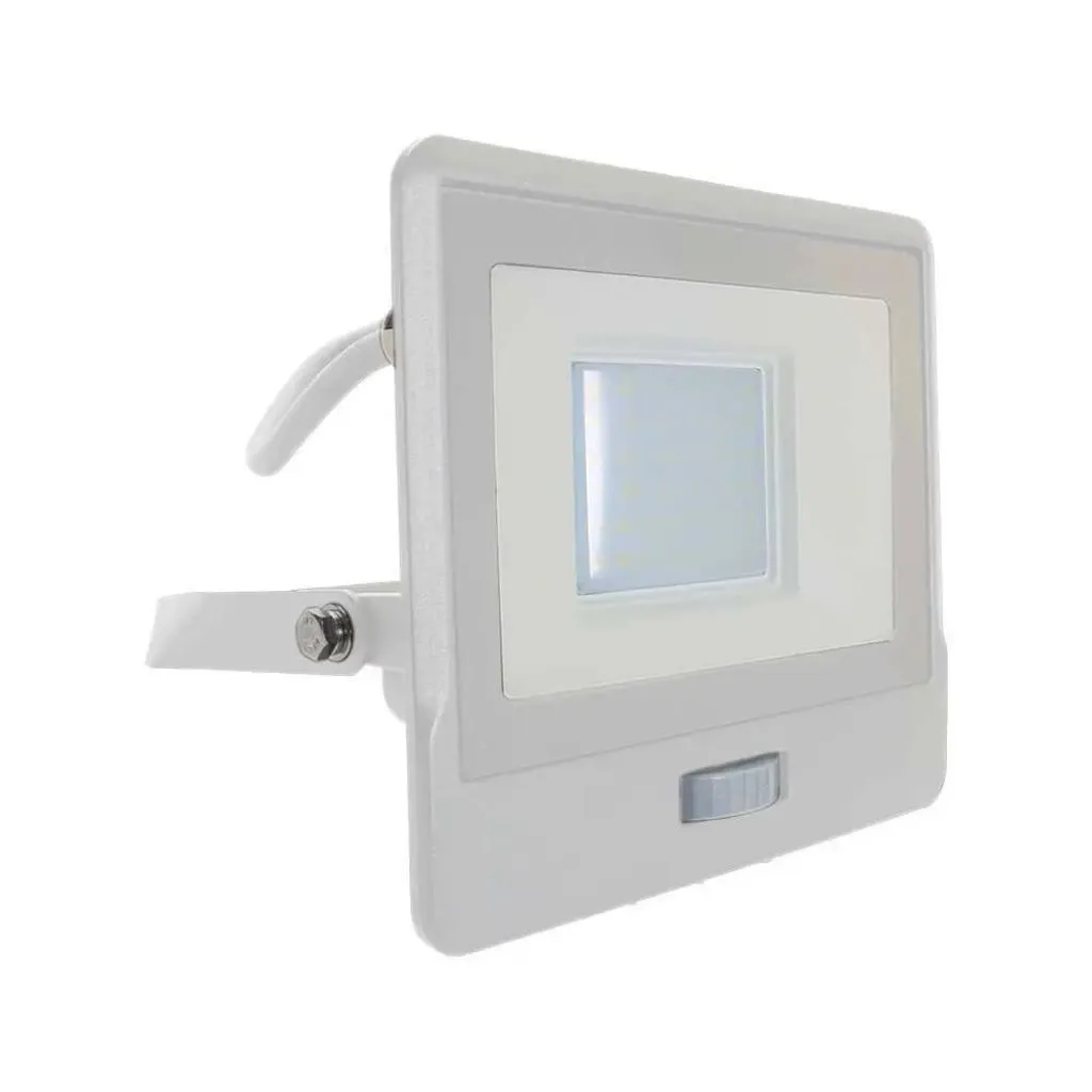 Faro LED Chip Samsung 30W con Sensore PIR Cavo 1m Colore Bianco 6500K, vista angolata frontale