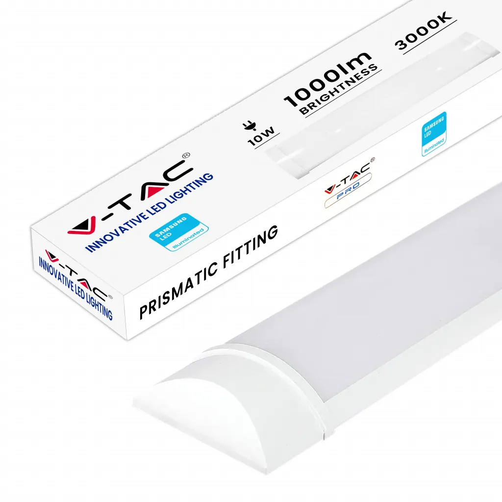 Plafoniera LED Chip Samsung Prismatica 10W 100LM/W 30cm 3000K, vista angolata con scatola