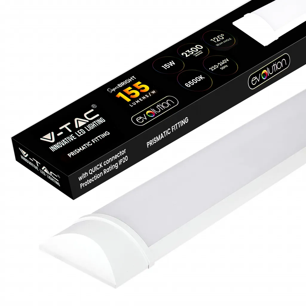 Plafoniera LED Prismatica 15W 150LM/W 60cm 6500K, vista angolata con scatola