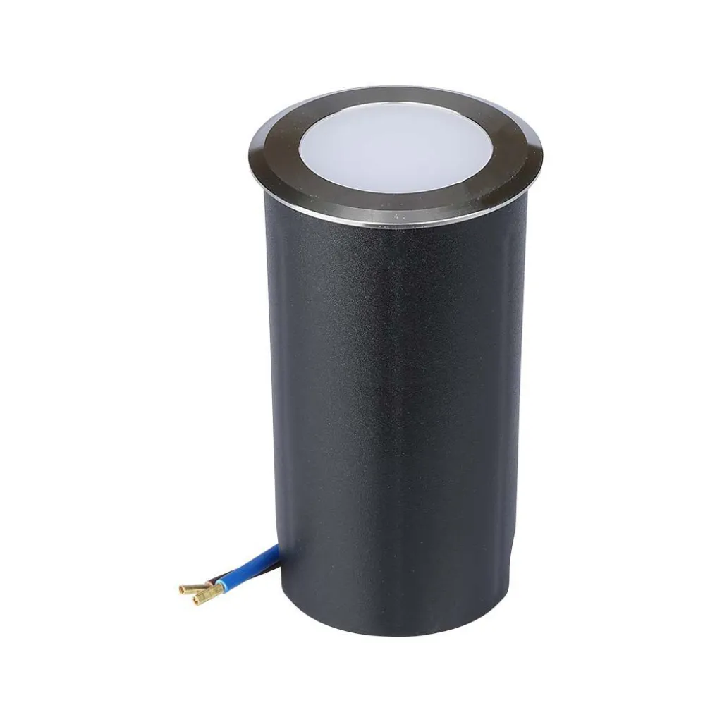 Faretto LED Segnapasso a Cilindro da Interramento 1W Colore Argento 12V 6400K Driver non Incluso, vista angolata