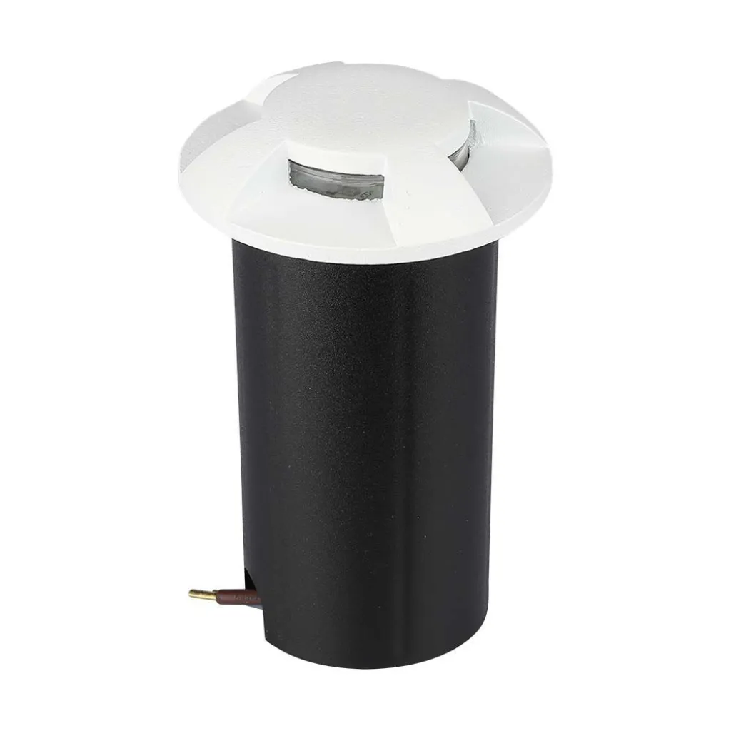 Faretto LED Segnapasso a Cilindro da Interramento 1W con 4 Fasci Luminosi Colore Bianco 12V 3000K Driver non Incluso, vista angolata