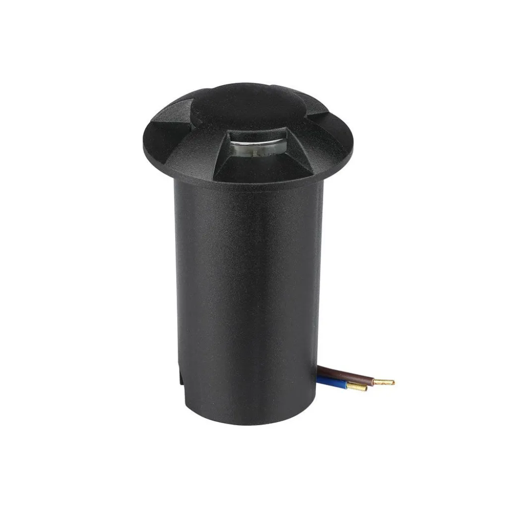 Faretto LED Segnapasso a Cilindro da Interramento 1W con 4 Fasci Luminosi Colore Nero 12V 3000K Driver non Incluso, vista frontale