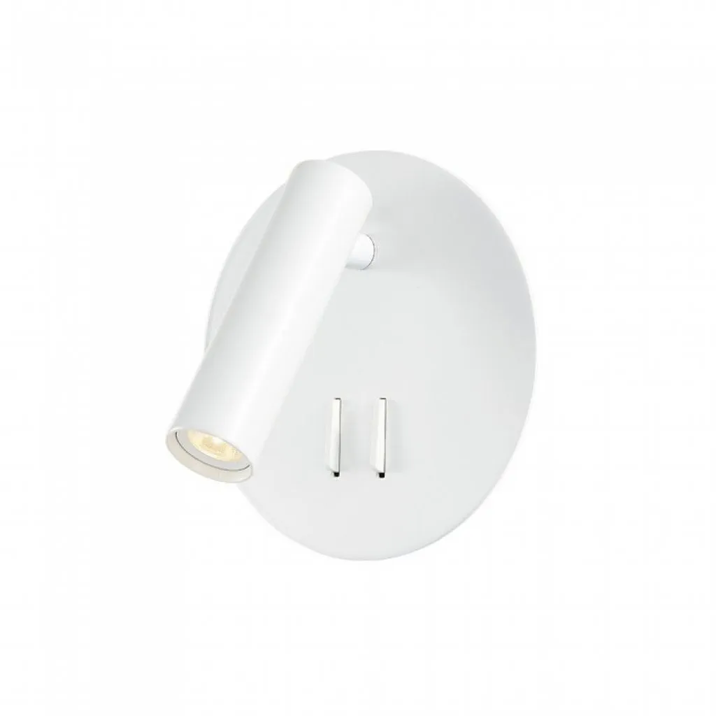 Applique da Parete per Lettura con 2 LED Chip CREE Indipendenti tramite Tasti On/Off Integrati Retroilluminata a 6W con Faretto Orientabile 3W Colore Bianco 3000K, vista frontale angolata
