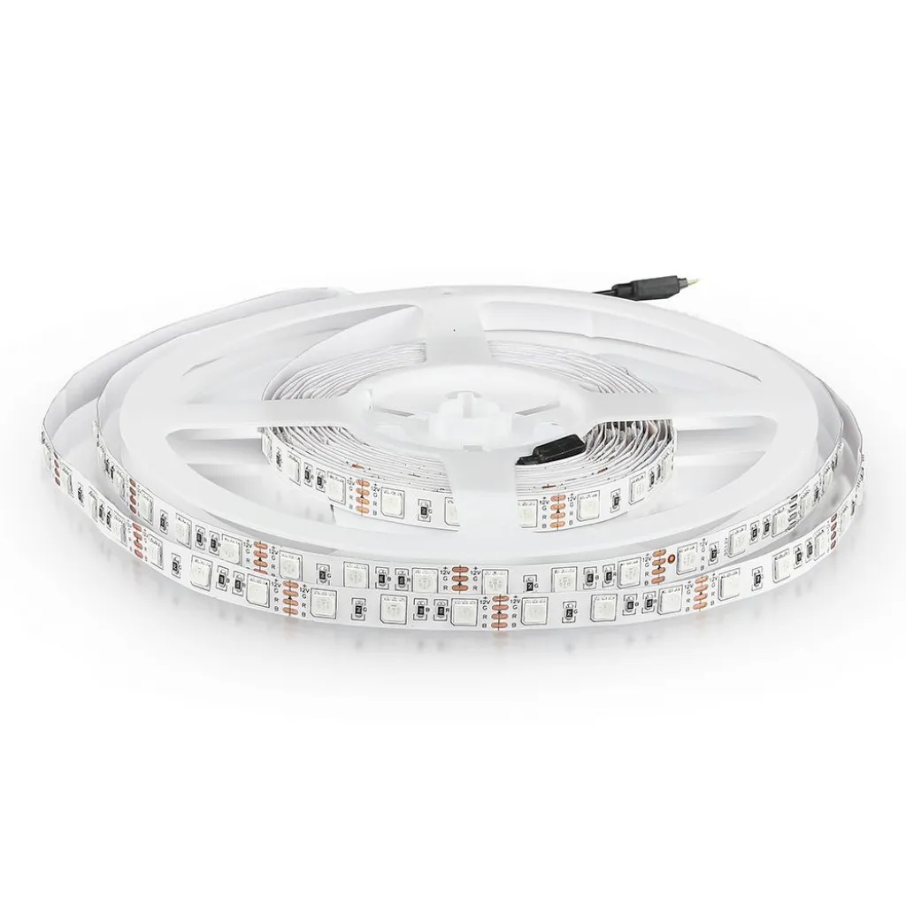 Strip LED SMD5050 7W/m 5m 60 LED/m RGB 12V 10mm, vista angolata dall'alto