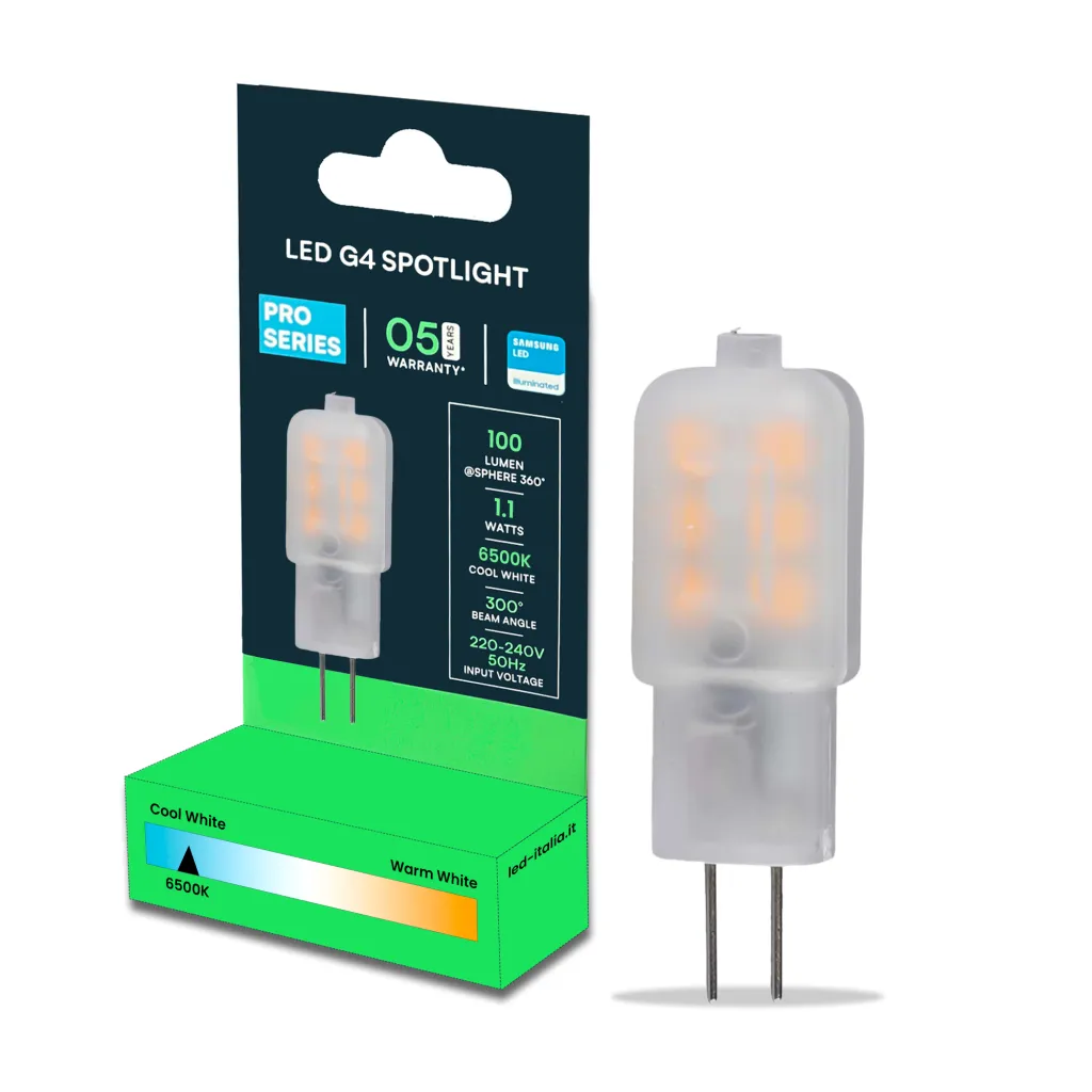 Faretto LED Chip Samsung G4 T10 1,1W 6500K, vista del prodotto e della confezione