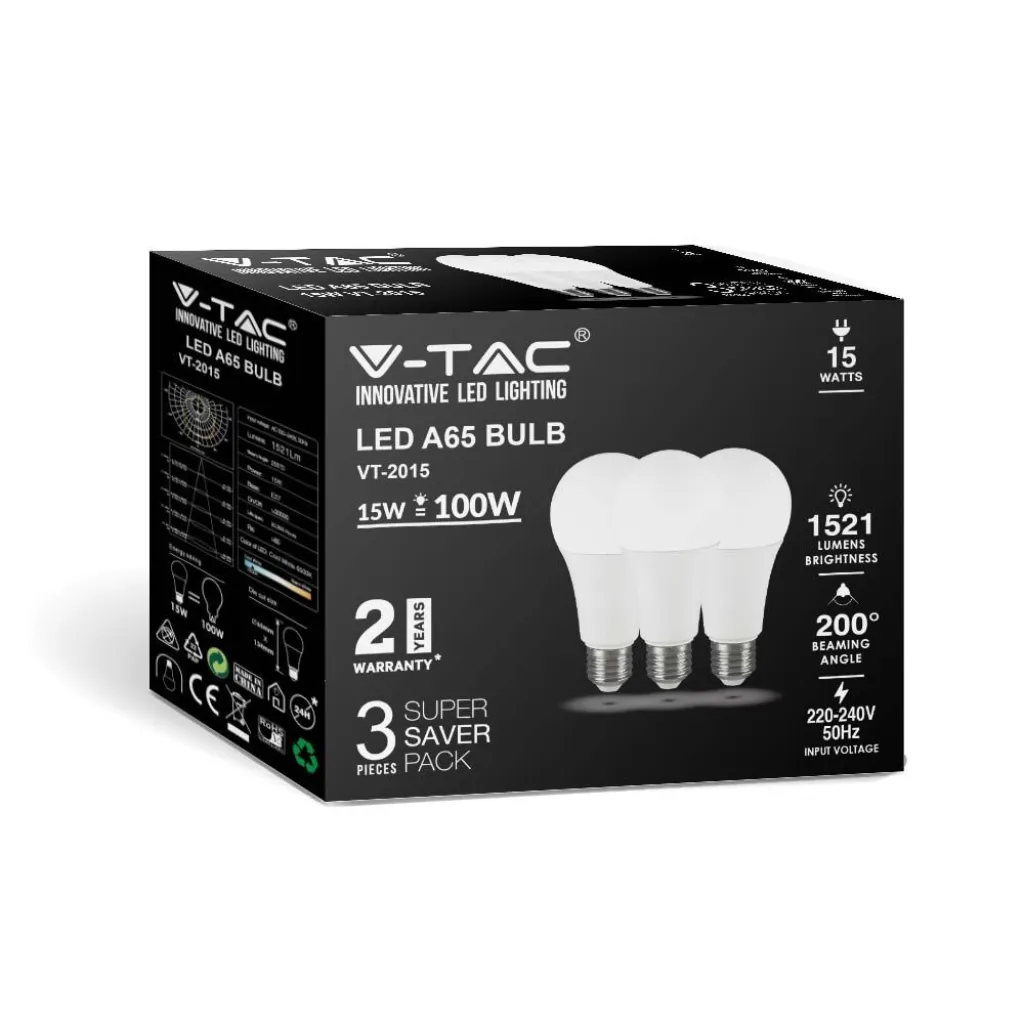 Lampadina LED E27 15W A65 4000K (Box 3 pezzi), vista frontale della scatola