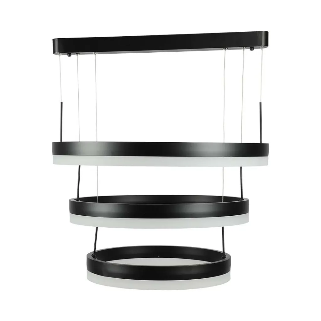Lampadario LED a Sospensione con 3 Cerchi 86W in Metallo Colore Nero 3000K Triac Dimmerabile, vista front