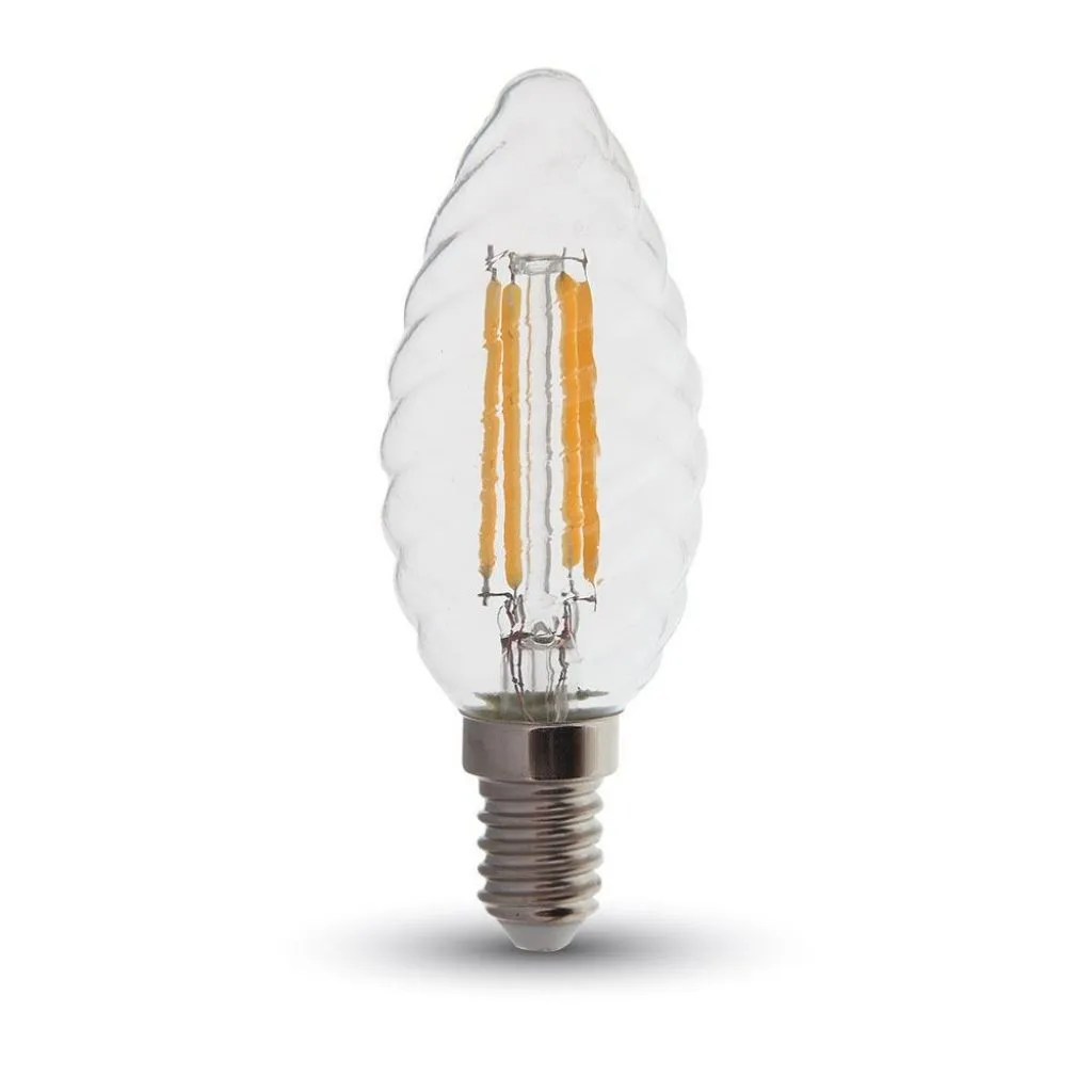 Lampadina LED E14 4W 100LM/W Candela Tortiglione Filamento 3000K Dimmerabile, vista frontale