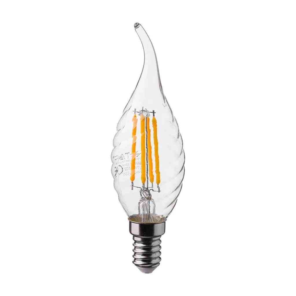 Lampadina LED E14 4W 100LM/W Candela a Fiamma Tortiglione Filamento 4000K, vista frontale